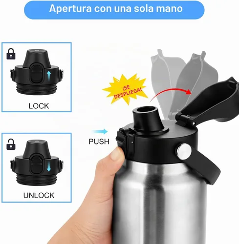 Vista 2 de Tapa con pico automático para botellas YETI Rambler, se adapta a botellas de 18/26/36/64 onzas, tapa de repuesto con botón de presión y asa Negro