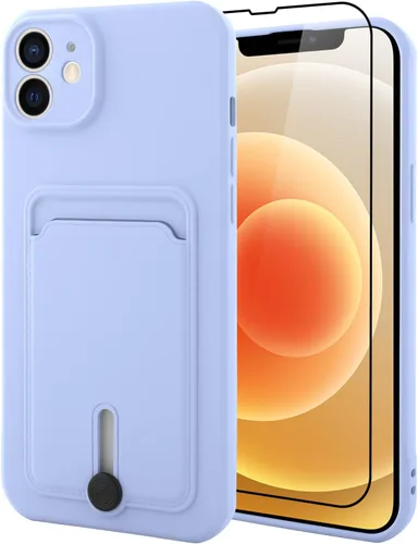 Vista 64 de MZELQ Cartera de TPU Compatible con Funda iPhone 12, Portarjetas Protección de Cámara Cubierta + Protector de Pantalla, Ranura Empujable para Niñas