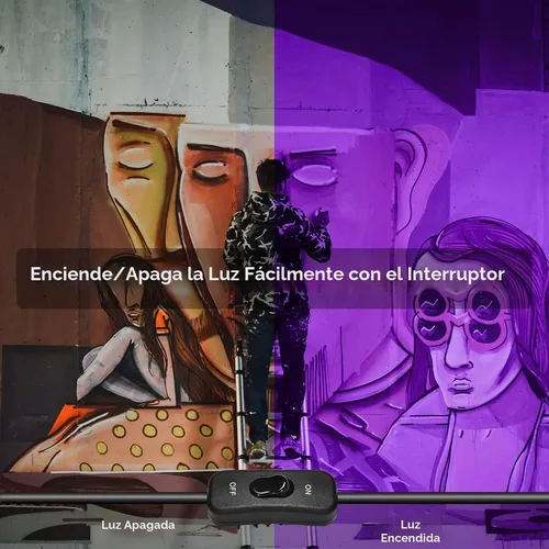 Vista 4 de YANYCN Paquete de 2 Luces LED Negras de 200W, Reflector de Luz Negra para Halloween al Aire Libre con Enchufe e Interruptor, Impermeable IP66