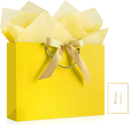 Vista 49 de JMANNI 12 bolsas de regalo de papel de boda con asa, bolsas medianas de regalo de agradecimiento de 13 pulgadas con lazo de cinta, regalos