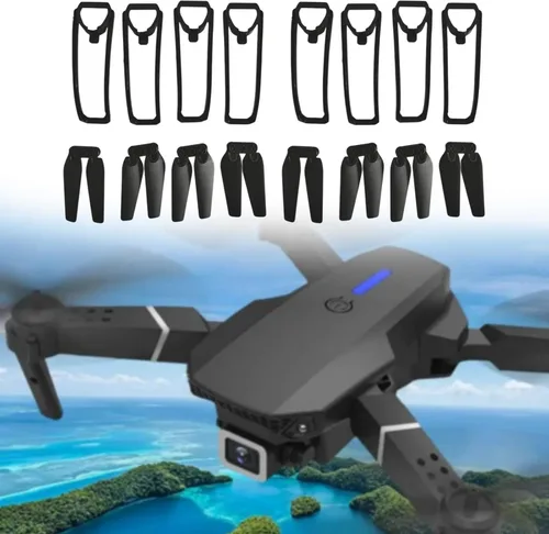 Vista 2 de Simhoa Juego de hélice y protector para dron E88 Pro/E88, 2 juegos de hélices plegables con cubiertas protectoras