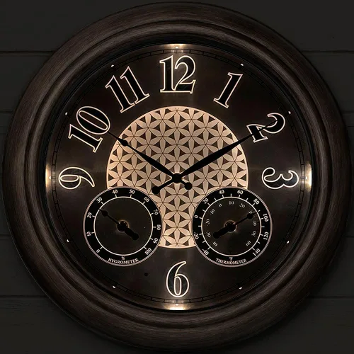 Vista 8 de Presentime & Co. Reloj iluminado para exteriores de 18 pulgadas, resistente al agua, reloj de pared grande iluminado con termómetro e higrómetro