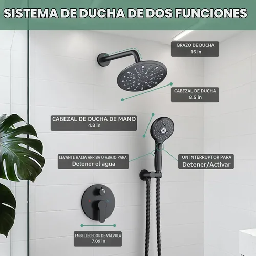 Vista 6 de SunCleanse Sistema de ducha negro mate de 8.5 pulgadas con kit de mano