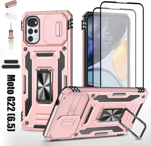 Vista 10 de Funda resistente para Motorola Moto G22, protector de parachoques de goma híbrido de doble capa de grado militar con protector de cámara deslizante