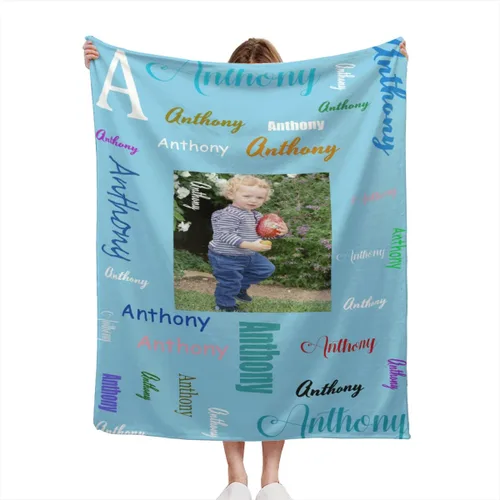 Vista 13 de Manta de bebé azul personalizada con nombre para niño, manta de bebé personalizada con nombre que recibe manta floral para bebés, recién nacidos