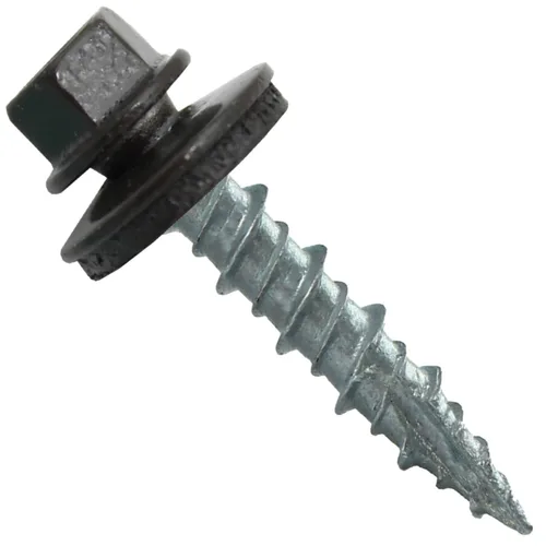 Vista 114 de Tornillos para techos de metal gris ABC 10 x 1 - Cabezal hexagonal - Arandela EPDM - Arandela de arranque automático/roscado - 1 bolsa - 250