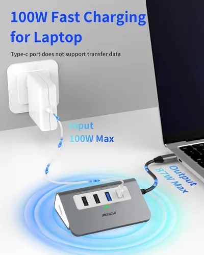 Vista 6 de USB C Hub, Adaptador Multipuerto 5 en 1 USB C a 4K HDMI Hub con USB 3.0/2.0, 100W PD, Estación de Acoplamiento Tipo C