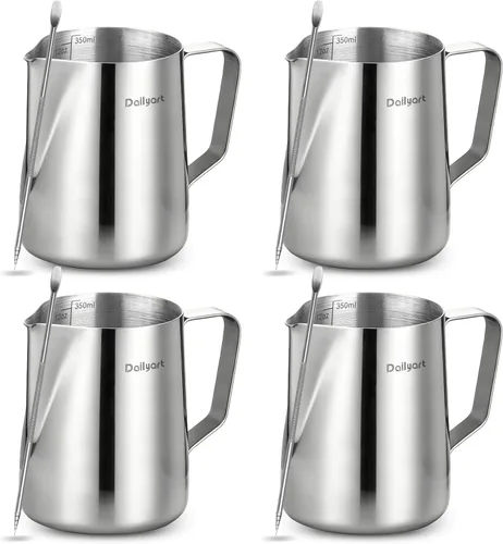 Vista 13 de Jarra para Espumar Leche, Dailyart 350ml/12oz Jarra para Espumar Leche de Acero Inoxidable 304 con Escala, Accesorios para Máquina de Espresso