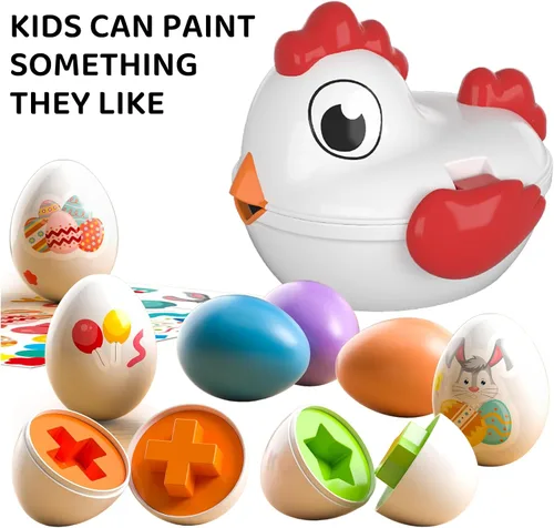 Vista 10 de TEMI Huevos de Pascua de Pollito para Niños Pequeños - Juego de Clasificación de Formas con Colores que Coinciden con 6 Huevos de Juguete para Niños