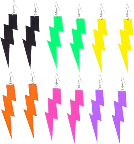 Vista 12 de Pendientes con colgante RUIZHEN con forma de rayo para mujer, con colores a elegir, acrílico exagerado 6 pares conjunto-1