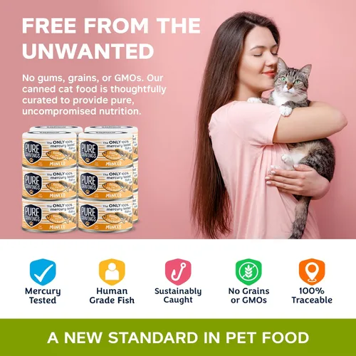 Vista 3 de Pure Cravings Alimento enlatado húmedo de atún y pollo picado para gatos, 100% probado con mercurio, lata de pescado húmedo para gatos, sin granos