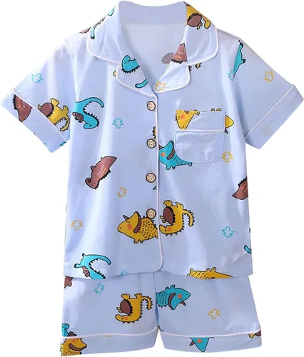 Vista 3 de TBUIALL Conjuntos de ropa para niñas pequeñas, niños y niñas, estampado de aire acondicionado, traje de manga corta, pijama, pantalones deportivos