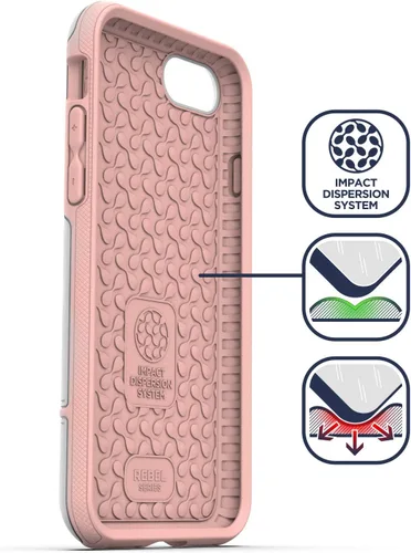Vista 2 de ENCASED Rebel Armor - Funda protectora para iPhone SE (SE2 SE3 / 2020, 2022) Funda protectora de cuerpo completo (blanco/rosa)