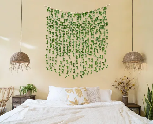 Vista 5 de Mkono Planta colgante falsa y hojas de hiedra falsas, enredaderas, decoración de arte bohemio para dormitorio, hogar, sala de estar, cocina