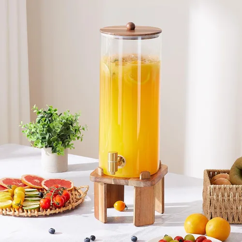 Vista 5 de Dispensador grande de bebidas de 2 galones para fiestas, dispensador de bebidas de vidrio con soporte, dispensador de agua de vidrio con válvula