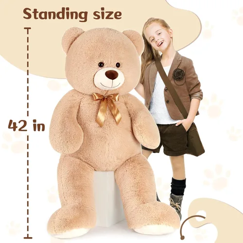 Vista 4 de MaoGoLan Oso de peluche gigante de 4 pies de crema, oso de peluche grande de 47 pulgadas, peluche suave para niños, decoraciones para Baby Shower