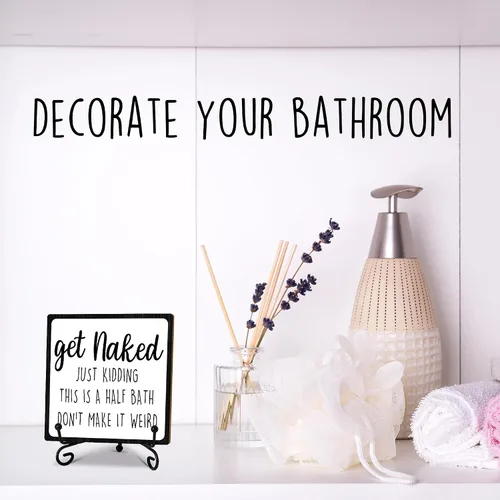 Vista 3 de Placa de madera de 5 pulgadas, Get Naked Just Kidding This Is A Half Bath, decoración de inodoro de baño con 1 soporte de metal, decoración