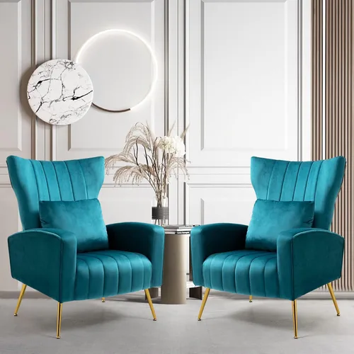 Vista 21 de ZJhome Sillas Modernas para Sala de Estar de Terciopelo Silla de Acento Sillón con Almohada Lumbar, Sillas de Dormitorio de Respaldo Alto Silla