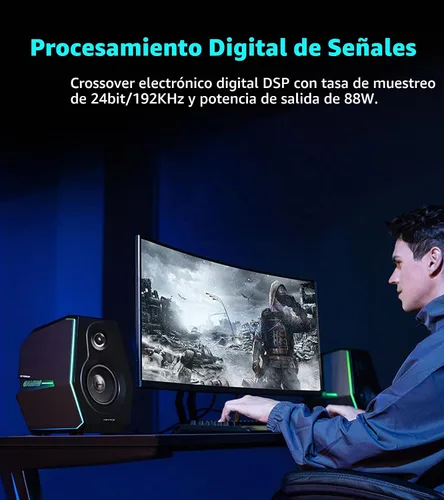 Vista 5 de HECATE G5000 Altavoces Bluetooth para juegos de computadora, altavoces de escritorio inalámbricos de audio de alta resolución, 88 W RMS alimentado