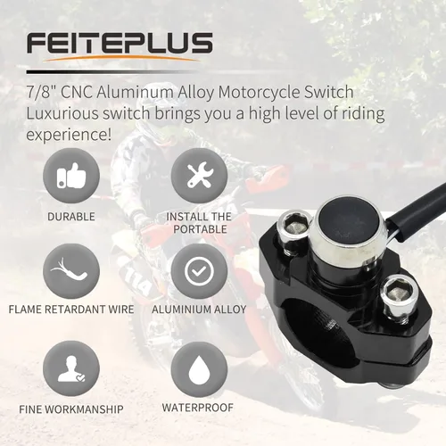 Vista 2 de CNC Aluminio 7/8 "Manillar de motocicleta Control cuerno arranque interruptor botón acción momentánea con dos conectores bala negro
