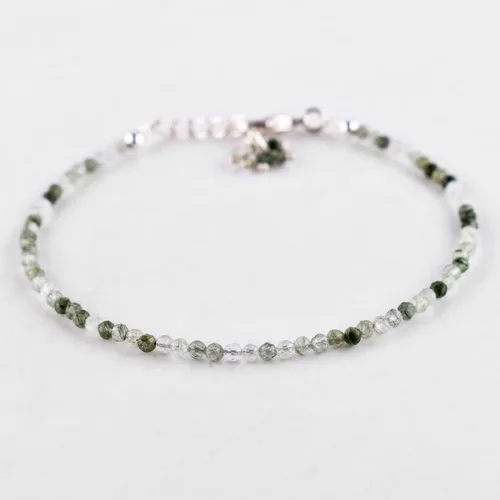 Vista 31 de Natural Gemstone Micro Round Beads Dainty Choker Bangle Bracelet, Handmade Jewelry for Women, Healing Chakra Crystals Silver Plated Chain 8 inch