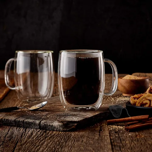 Vista 6 de Taza aislada de doble pared para café, capuchino, café con leche, espresso, té, térmico, transparente, 3.2 fl oz, 2 tazas/tazas (paquete de 2)