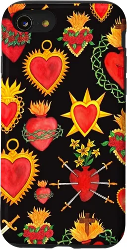 Vista 18 de iPhone 14 Pro Max Hearts Mexican Days of the Dead Latina Milagros Folk Art Fun Case