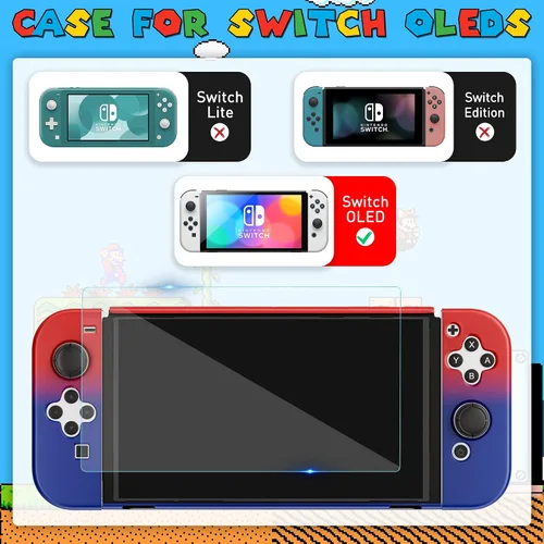 Vista 5 de GLDRAM Carrying Case of Mario Theme for Nintendo Switch OLED, Portable Switch Travel Accessories Bundle with Red & Blue Gradient OLED PC Protective