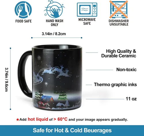 Vista 4 de Taza mágica que cambia de color de 12 onzas, taza de café navideña con caja de regalo para mujeres, hombres y niños