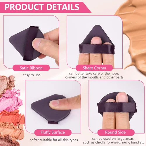 Vista 4 de Ainiv 6 esponjas de maquillaje con cojín de aire para base, soplos de polvo triangulares con estuche portátil, esponjas de maquillaje secas