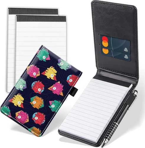 Vista 21 de Juego de 4 mini blocs de notas de bolsillo, funda de cuero sintético de mármol abstracto con 2 ranuras para tarjetas, 1 lápiz capacitivo y 2