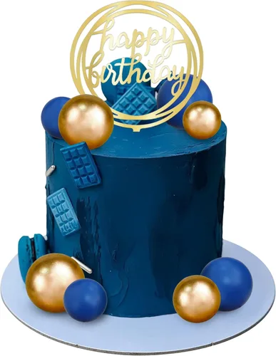 Vista 4 de Decoraciones para Pasteles de Pelotas Simplicity Azul Dorado, Decoraciones de Pelotas para Pasteles DIY, Insertables para Pasteles, Pelotas