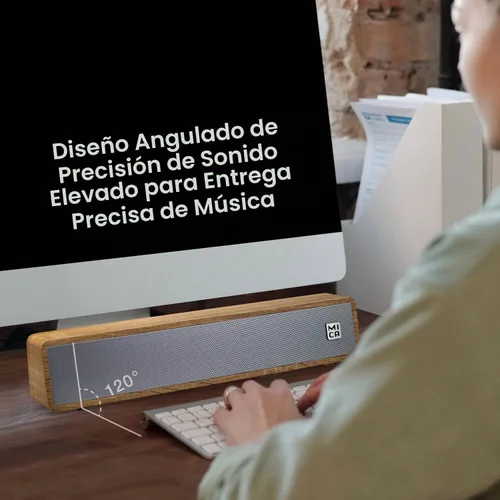 Vista 2 de MICA - Altavoces para computadora, barra de sonido vintage con cable, mini barra de sonido de madera retro, altavoces de PC alimentados por USB