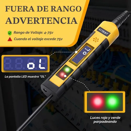 Vista 4 de AWBLIN Luz de Prueba Automotriz de 4-75V DC, Probador de Luz Digital LCD con Voltímetro, Probador de Circuito de Servicio Pesado con Indicación