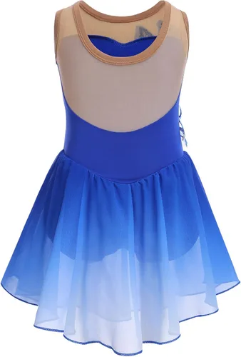 Vista 2 de Vestido de patinaje artístico sobre hielo para niñas, lentejuelas brillantes, malla transparente, gasa, ballet, danza, leotardo, trajes de bailarina