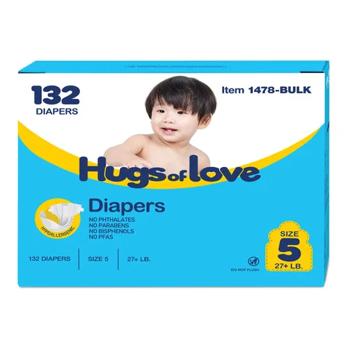 Vista 10 de Dynarex Hugs-of-Love Pañales talla 2 (12-18 lb) Pañales para bebé, alta absorción, protección contra fugas, comodidad suave, 152 pañales por caja