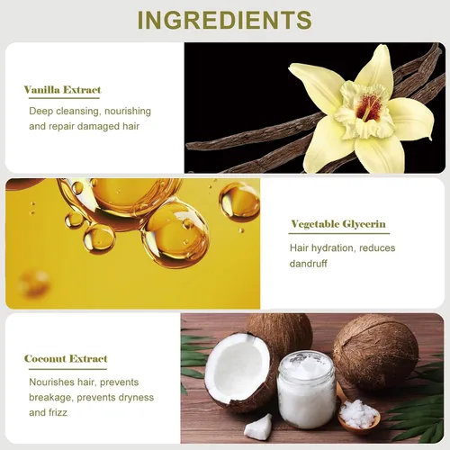 Vista 3 de Barra de champú de coco y vainilla, cuidado natural del cabello, suavidad sedosa y nutrición, fortalece el cabello y da volumen, sin parabenos