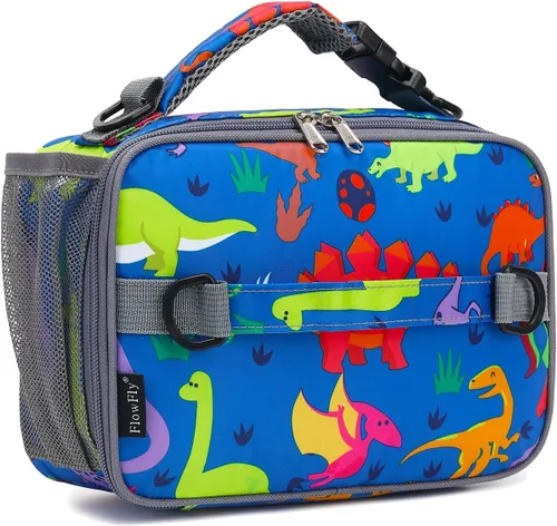 Vista 16 de Flowfly - Lonchera para niños, bolsa escolar aislada duradera con correa de hombro y soporte para botellas, minihielera térmica resistente al agua