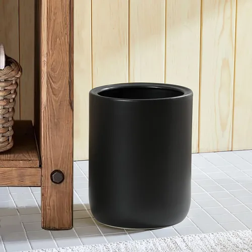 Vista 2 de Papelera decorativa de cerámica para baño (aspecto de mármol negro)