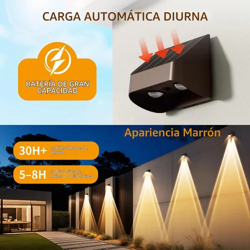 Vista 2 de Luces solares de valla súper duraderas al aire libre, luces de cubierta impermeables, perfectas para días de invierno y lluviosos, iluminación solar