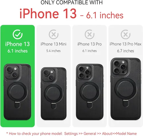 Vista 2 de Funda para iPhone 13 con soporte compatible con Magsafe, color negro Magnetic Kickstand, with Tempered Glass Screen Protector, Durable PU Leather