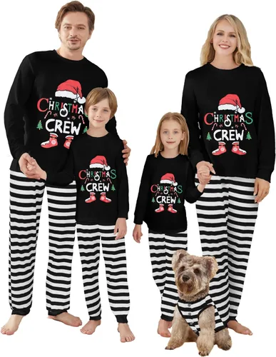 Vista 44 de Awoscut - Conjunto de pijamas navideños a juego, con estampado en la parte superior y pantalones a cuadros #B-7