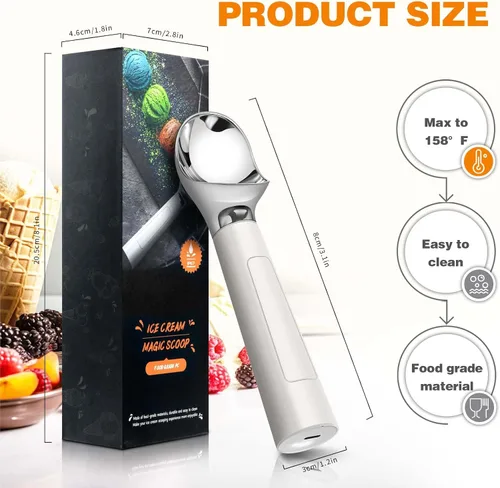 Vista 2 de Cuchara de helado calentada recargable, impermeable, cuchara eléctrica para helado duro, recargable con pantalla LED, calienta a 158 °F para tiendas