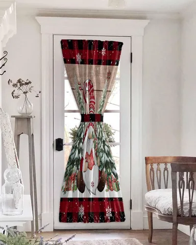 Vista 7 de Cortinas de puerta francesa de Navidad para ventana de puerta, panel de cortina con bolsillo para barra con alzapaños para luz lateral delantera