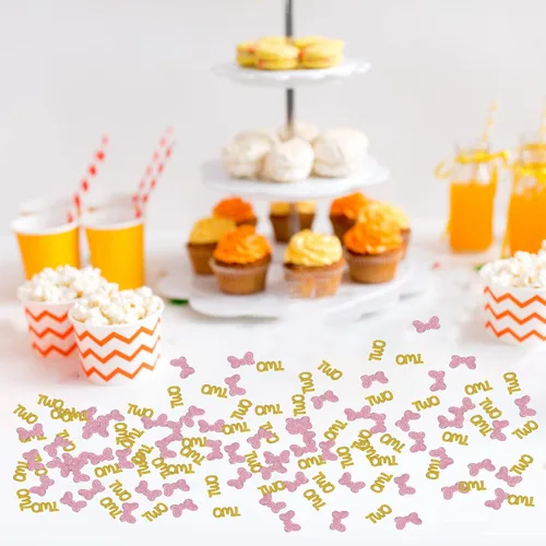 Vista 5 de INNORU Bow Two Confeti Glitter - Decoración de mesa para fiesta de aniversario de segundo cumpleaños para niña, 120
