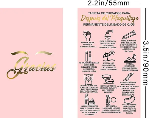 Vista 2 de BRAWNA Tarjeta De Cuidado Para Después Del Maquillaje Permanente Delineado De Ojos Español PMU Delineado De Ojos - Tarjetas de agradecimiento