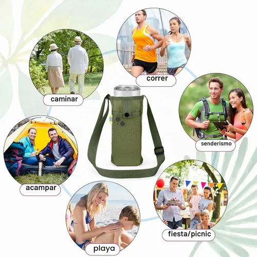 Vista 6 de Mumufy Soporte para botella de agua con correa ajustable, soporte de malla para vasos, ligero, de nailon, con bolsa para caminar, senderismo Clásico