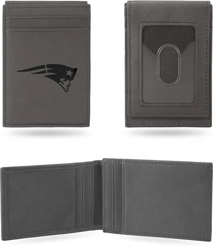 Vista 24 de Rico Industries - Cartera de bolsillo frontal con grabado láser NFL de fútbol, gris, compacta/cómoda/delgada