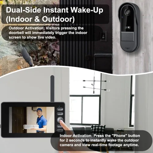 Vista 8 de Winnes Timbre inalámbrico con cámara timbre inalámbrico sin suscripción Características una pantalla de 4.3 pulgadas, lente gran angular de 170°