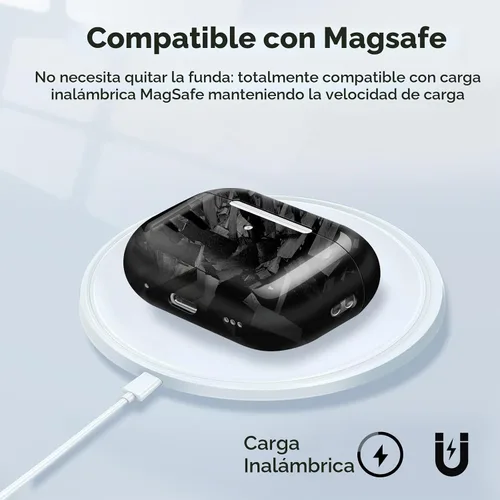 Vista 7 de MONOCARBON Funda de fibra de carbono forjada real para AirPods Pro 3, cubierta dura protectora delgada con cordón, compatible con MagSafe